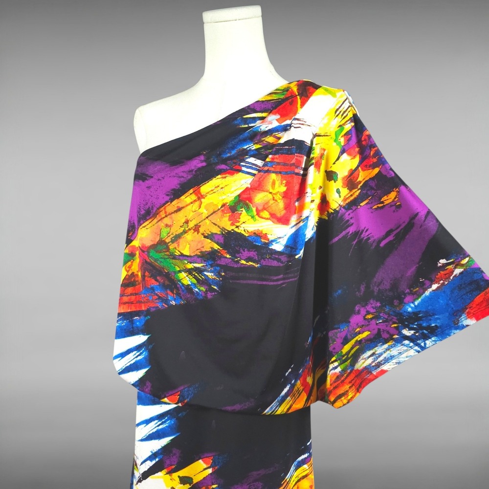 Jessica Simpson One Shoulder Mini Dress Medium Multicolor Y2K Artsy Glam Party